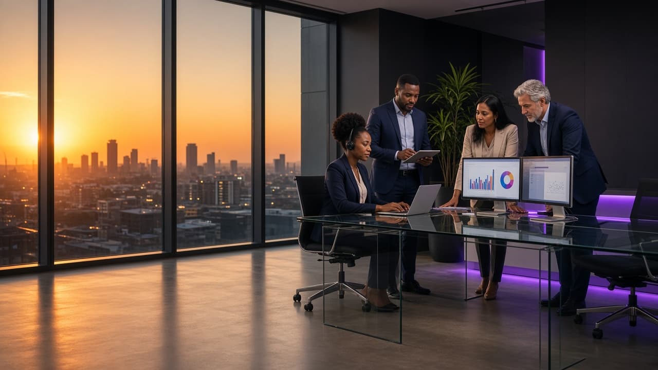 South African IT professionals reviewing Microsoft 365 and business technology products in a modern office