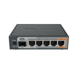 Mikrotik hEX S, 5x GB LAN ports, SFP, USB, POE-out on port #5, RouterOS L4, plastic case, PSU, IPSEC Hardware Encryption