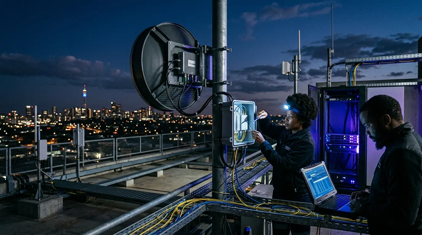 Centurion Hq to Sandton Satellite: Engineering Multi-Site Connectivity — generated editorial image